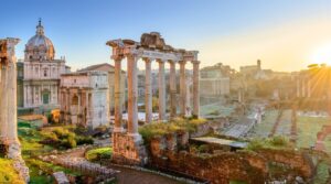 Sun rise morning at Roman Forum